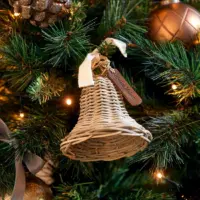 Rattan klokke - Rustic Rattan Christmas Bell Ornament